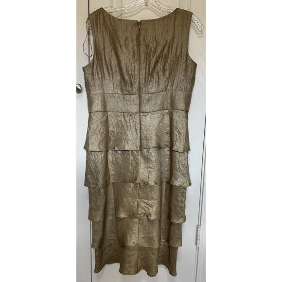 R&M Richards Womens Sleeveless Long Cascade Evening Dress Gold Sz 8 - Picture 9 of 9
